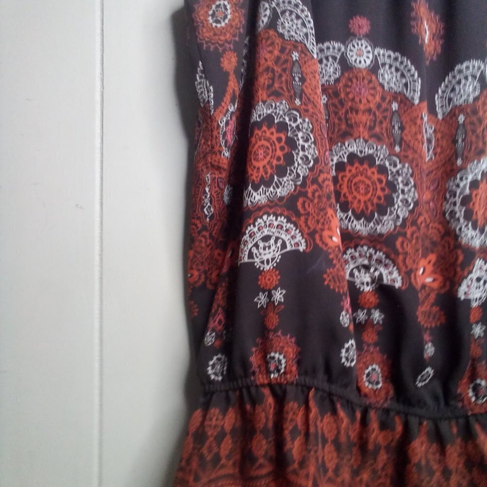 Apt. 9 Blouse L Sleeveless Beaded Ruffle Brown Orange - Picture 8 of 14